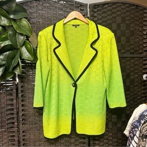 Misook green yellow jacket size large soft acrylic single button closure